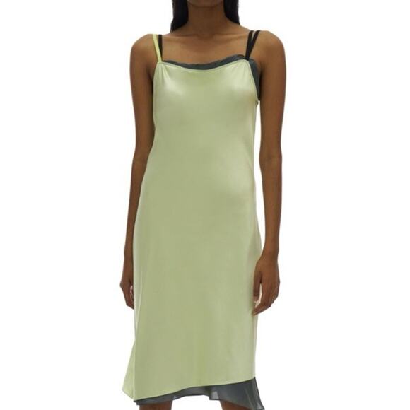 Helmut Lang Green Silk Slip Dress Sz 2 NWT Layered Sheer Hem Bias Cut Cocktail - Picture 6 of 8